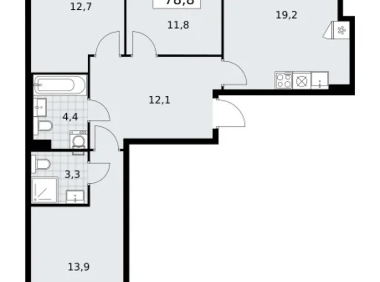 3 room apartment 79 m² Troitsk, Russia