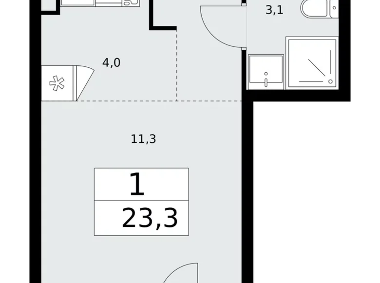 Mieszkanie 1 pokój 23 m² poselenie Desenovskoe, Rosja