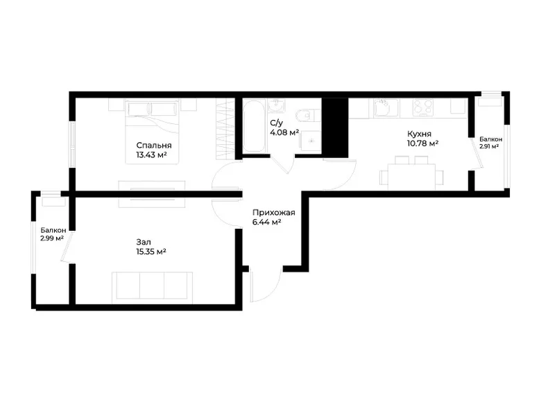 Квартира 2 комнаты 52 м² Ташкент, Узбекистан