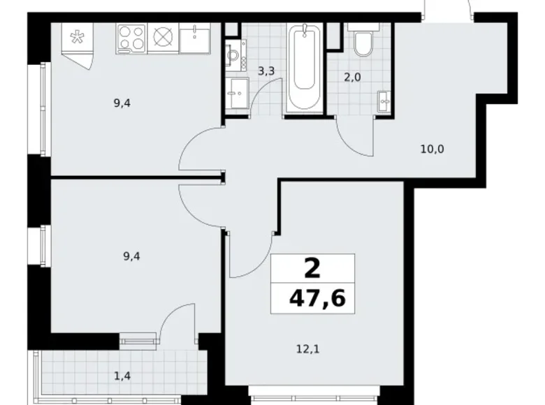 Appartement 2 chambres 48 m² Postnikovo, Fédération de Russie