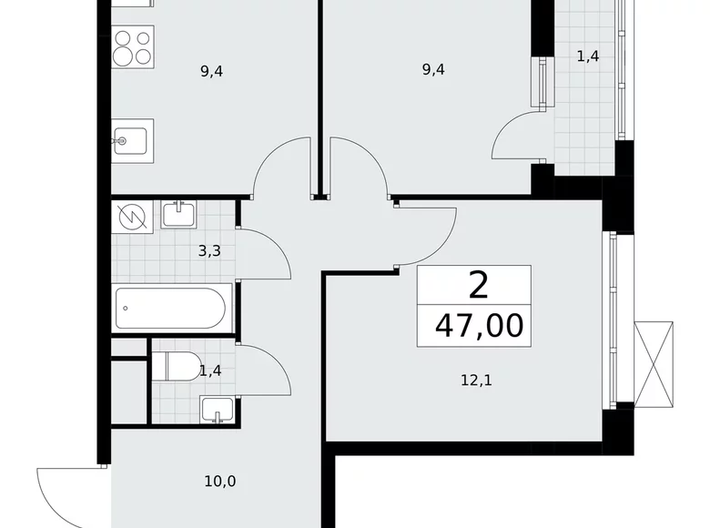Appartement 2 chambres 47 m² Postnikovo, Fédération de Russie