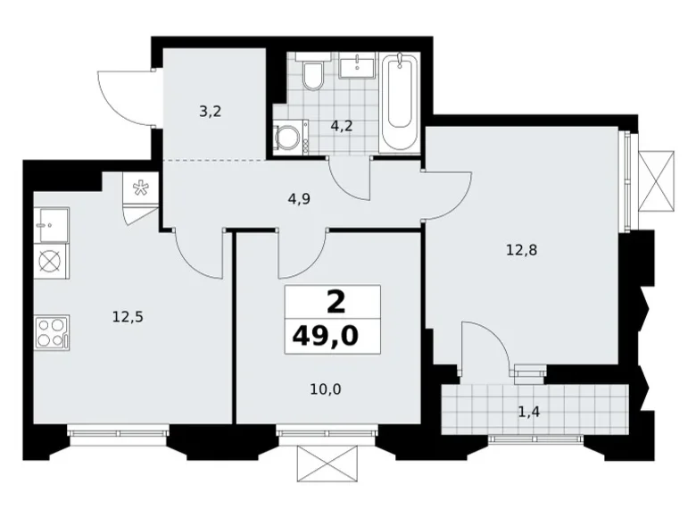 Mieszkanie 2 pokoi 49 m² Troick, Rosja