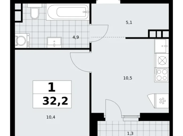 Квартира 1 комната 32 м² Юго-Западный административный округ, Россия