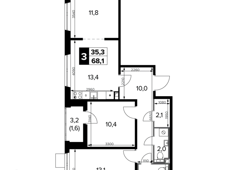 Appartement 3 chambres 68 m² Khimki, Fédération de Russie