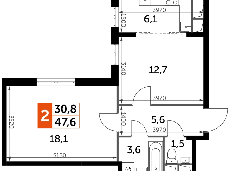 Mieszkanie 2 pokoi 48 m² Razvilka, Rosja