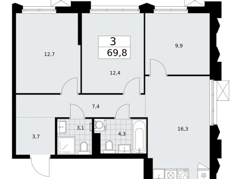 Apartamento 3 habitaciones 70 m² Troitsk, Rusia