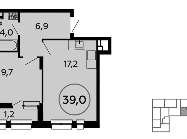 1 room apartment 39 m² Moscow, Russia