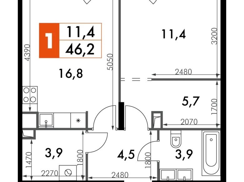 Wohnung 1 Zimmer 46 m² Rostokino District, Russland