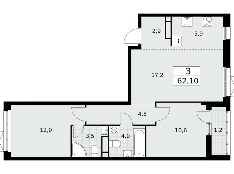 3 room apartment 62 m² Postnikovo, Russia