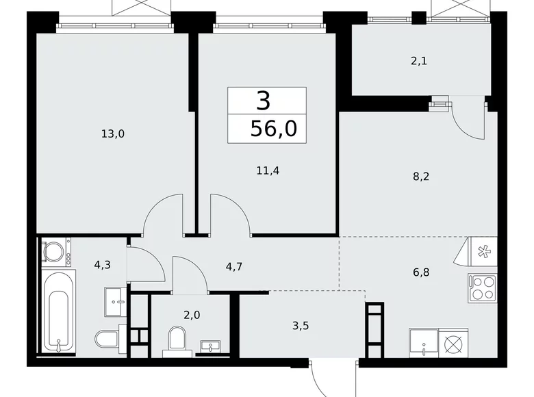 Wohnung 3 Zimmer 56 m² Moskau, Russland