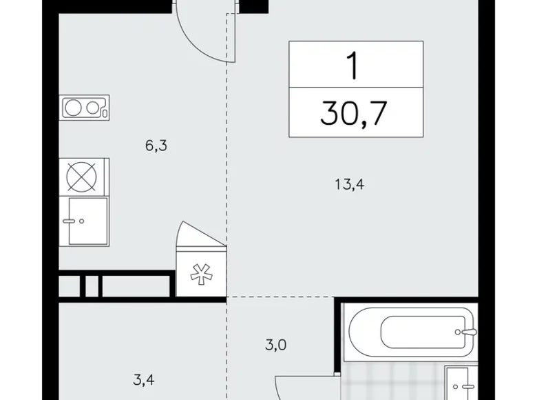 Квартира 1 комната 31 м² поселение Сосенское, Россия