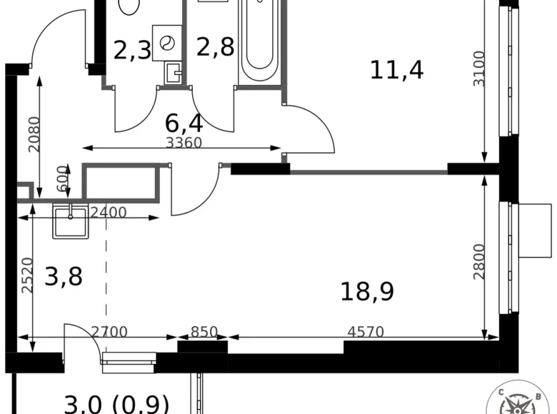 Apartamento 2 habitaciones 47 m² Sapronovo, Rusia