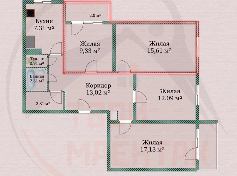 4 room apartment 82 m² Minsk, Belarus