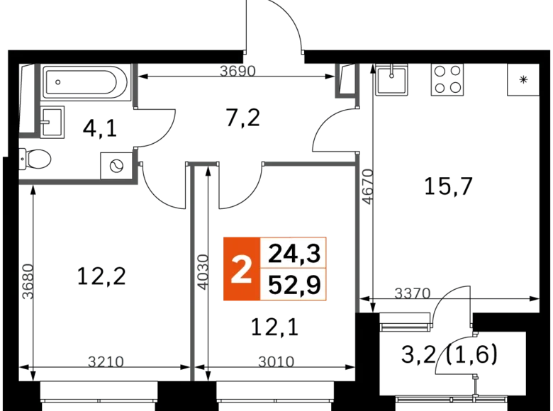 Wohnung 2 Zimmer 53 m² Moskau, Russland