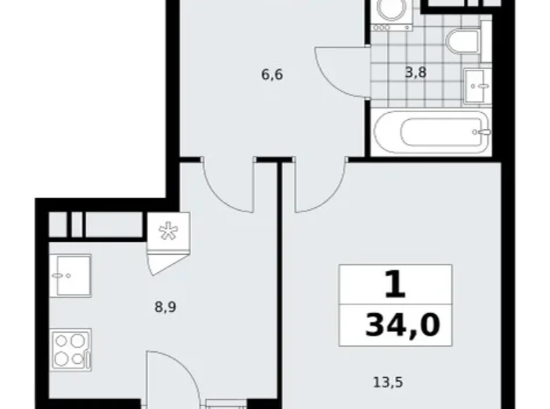 1 room apartment 34 m² poselenie Sosenskoe, Russia