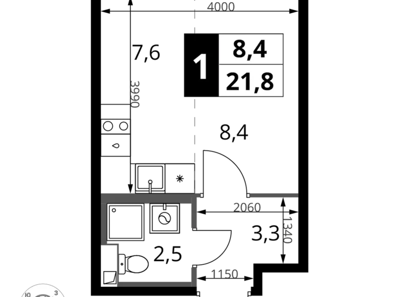 Estudio 1 habitación 22 m² Jimki, Rusia