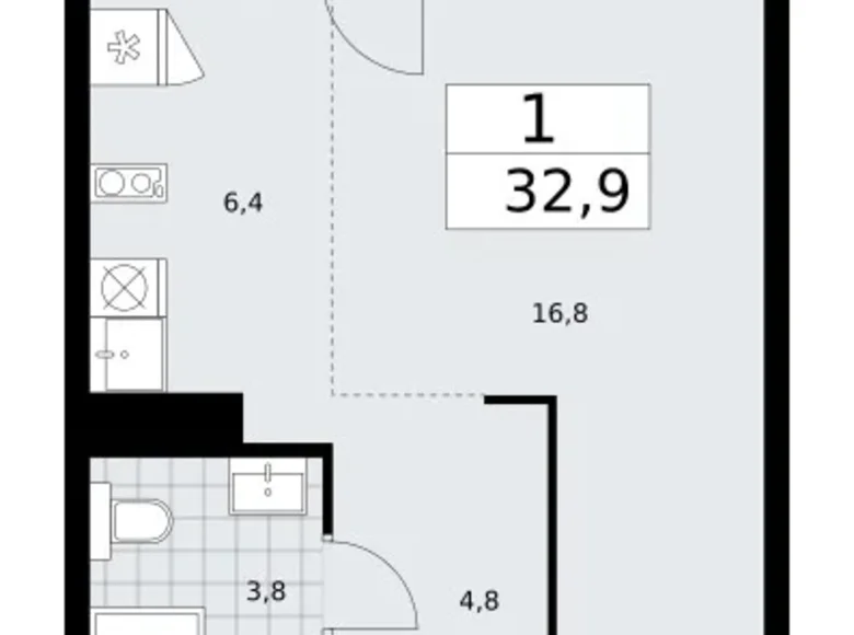 Apartamento 1 habitación 33 m² Troitsk, Rusia