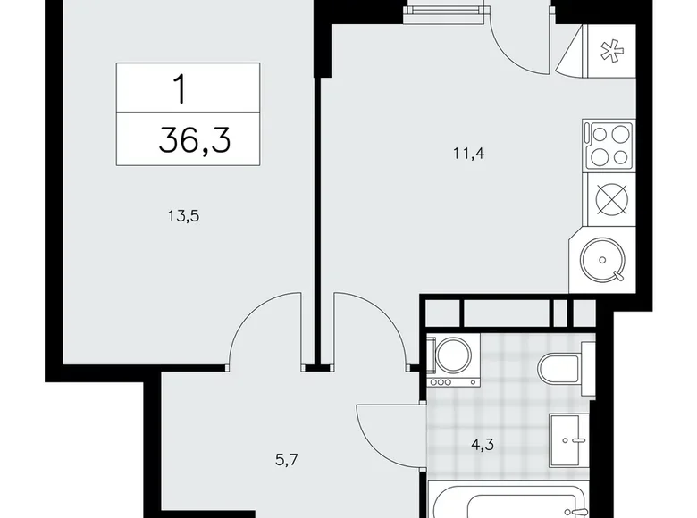 Квартира 1 комната 36 м² поселение Сосенское, Россия