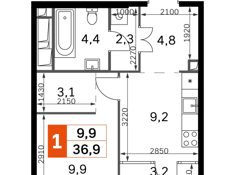 1 room apartment 37 m² North-Western Administrative Okrug, Russia