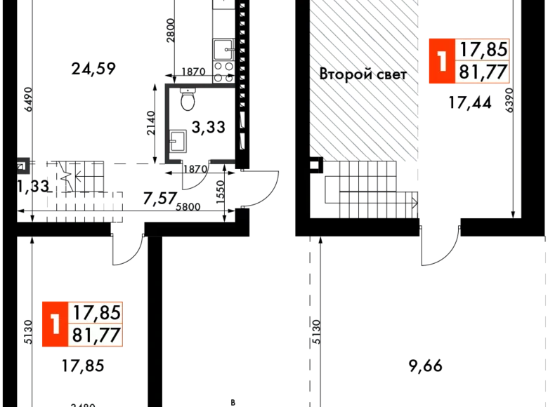 Mieszkanie 1 pokój 82 m² Odincovskiy gorodskoy okrug, Rosja