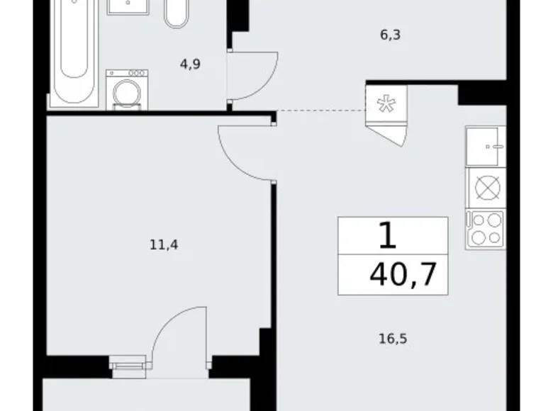 Mieszkanie 1 pokój 41 m² Troick, Rosja