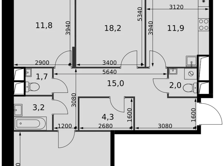 Mieszkanie 3 pokoi 88 m² Razvilka, Rosja