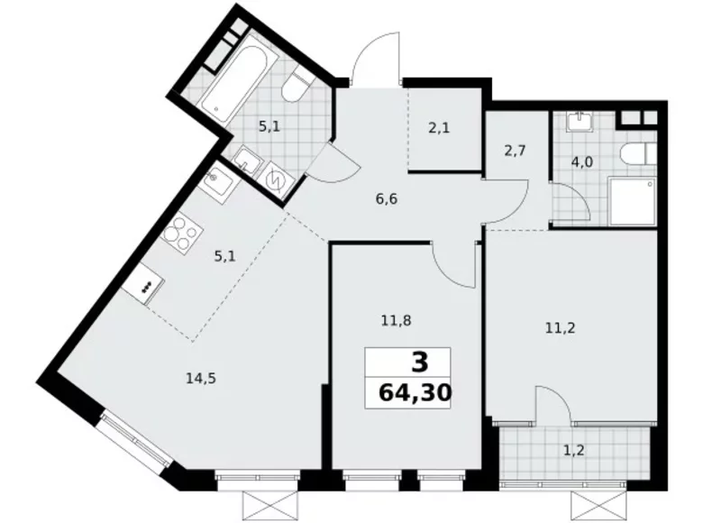 Wohnung 3 Zimmer 64 m² Nördlicher Verwaltungsbezirk, Russland