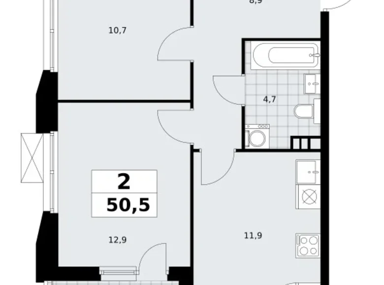 Wohnung 2 zimmer 51 m² poselenie Sosenskoe, Russland