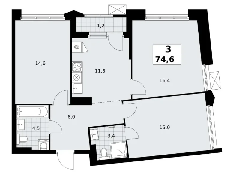 Wohnung 3 zimmer 75 m² Troizk, Russland