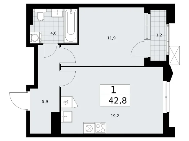 Apartamento 1 habitación 43 m² Troitsk, Rusia