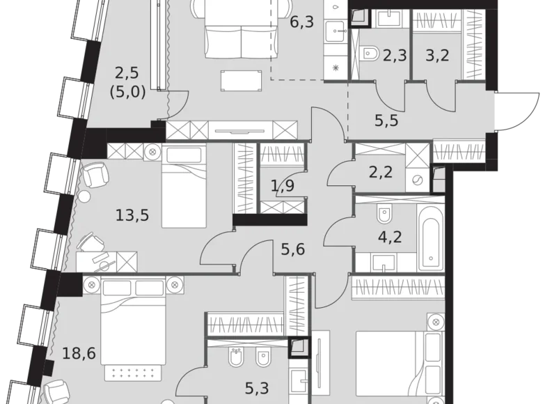 Appartement 3 chambres 99 m² North-Western Administrative Okrug, Fédération de Russie