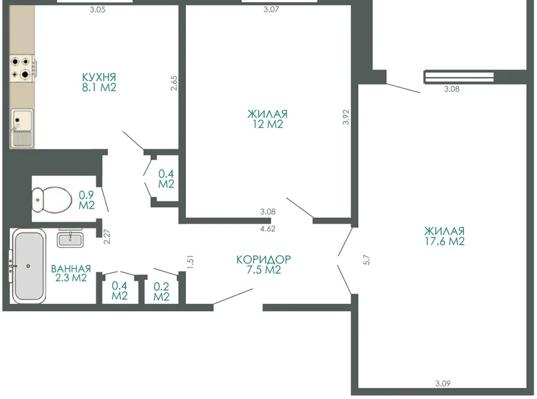 Wohnung 2 Zimmer 51 m² Minsk, Weißrussland