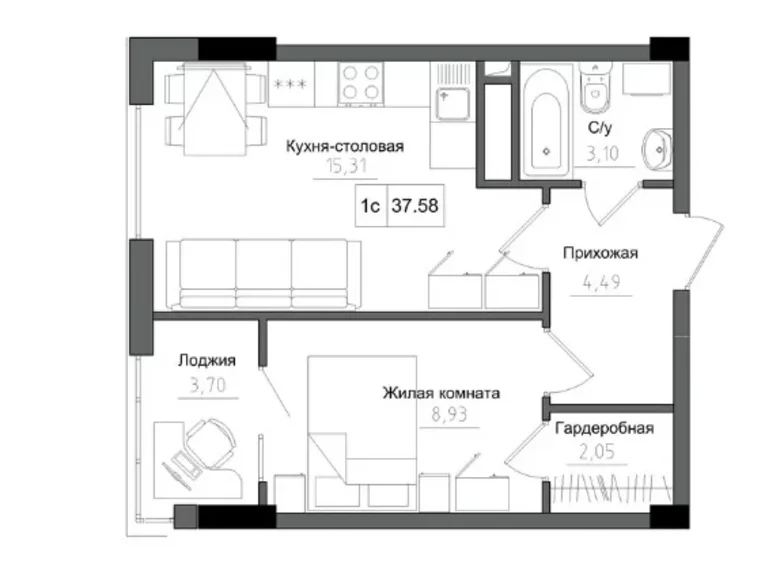 Appartement 1 chambre 37 m² Avanhard, Ukraine