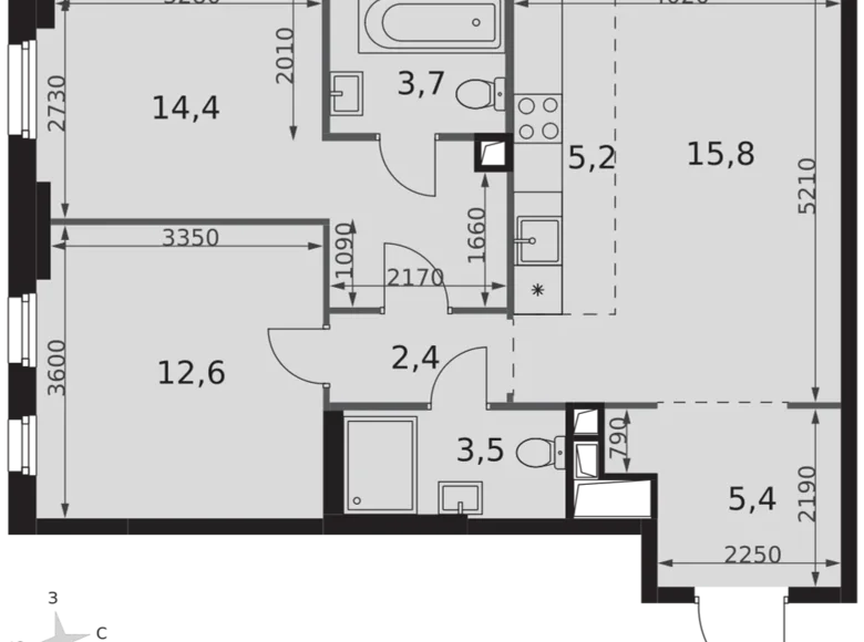 Apartamento 3 habitaciones 63 m² North-Western Administrative Okrug, Rusia