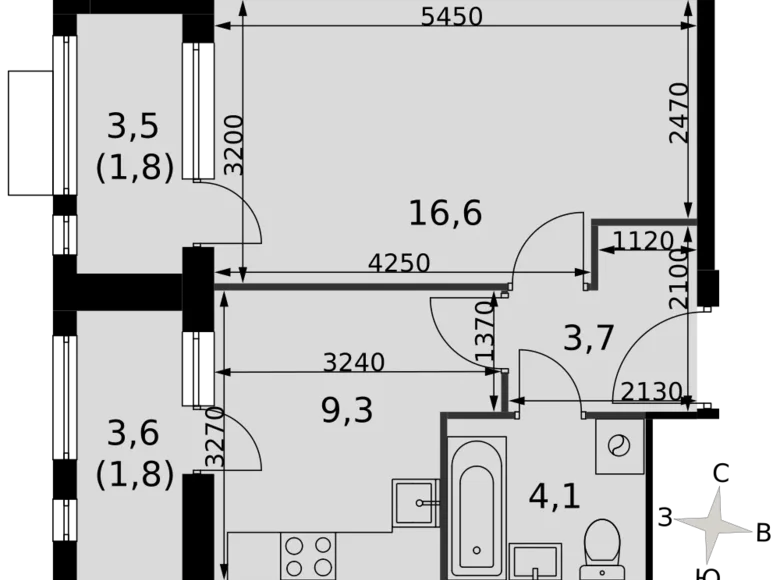 1 room apartment 37 m² Razvilka, Russia