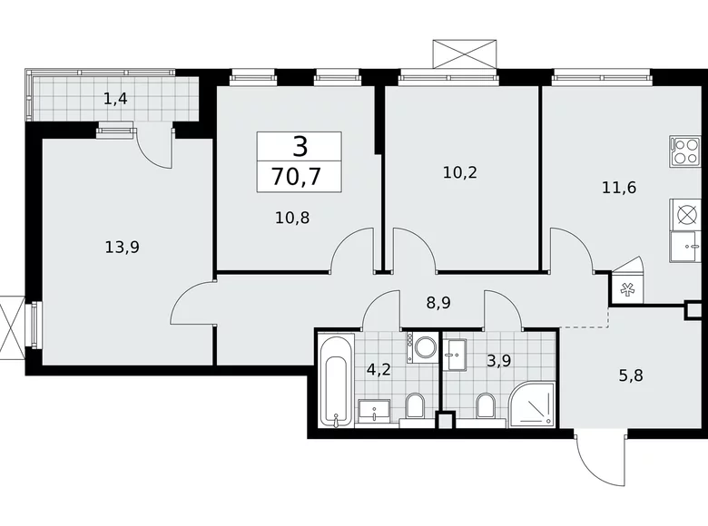 Appartement 3 chambres 71 m² poselenie Sosenskoe, Fédération de Russie