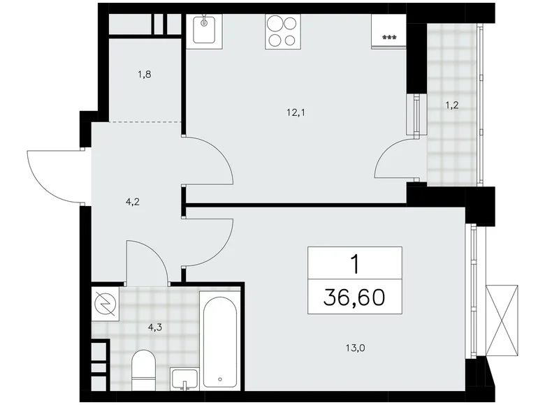 1 room apartment 37 m² Moscow, Russia