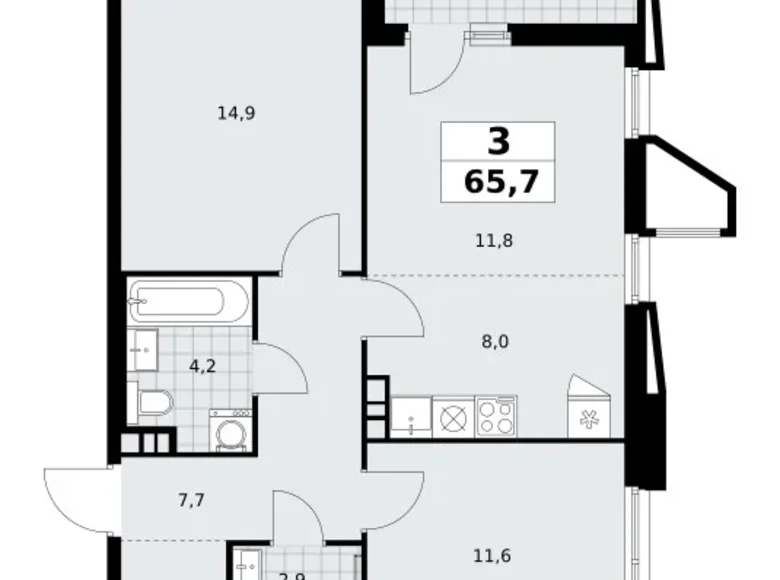 Mieszkanie 3 pokoi 66 m² poselenie Sosenskoe, Rosja