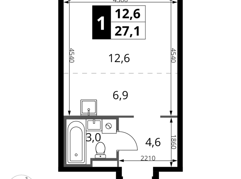 Kawalerka 1 pokój 27 m² Potapovo, Rosja