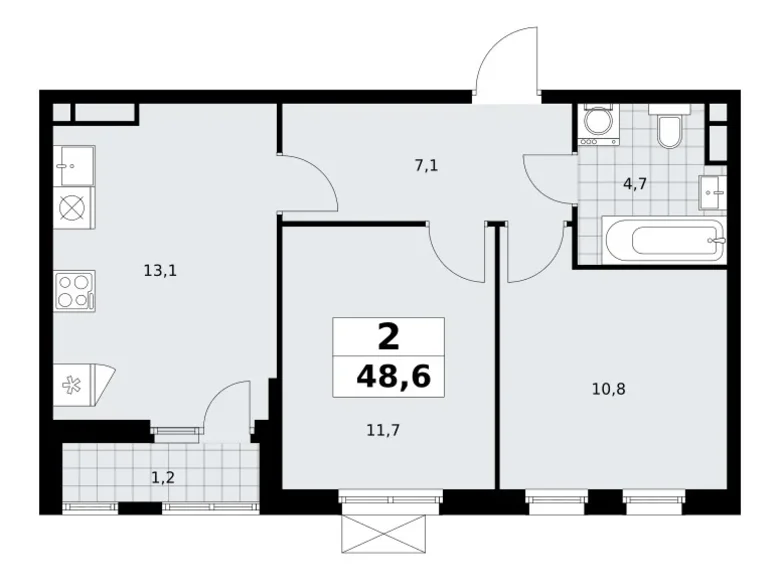 2 room apartment 49 m² South-Western Administrative Okrug, Russia