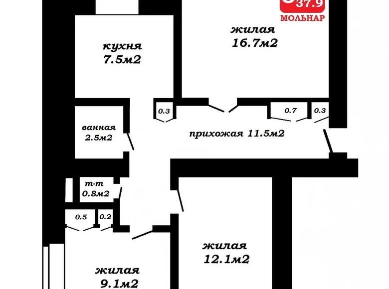 Apartamento 3 habitaciones 62 m² Saligorsk, Bielorrusia