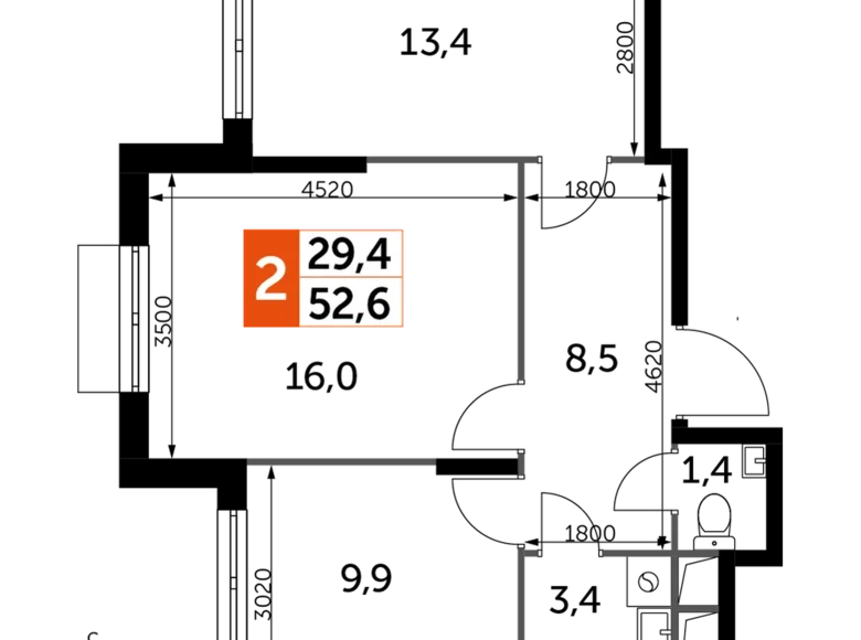 Квартира 2 комнаты 53 м² Развилка, Россия