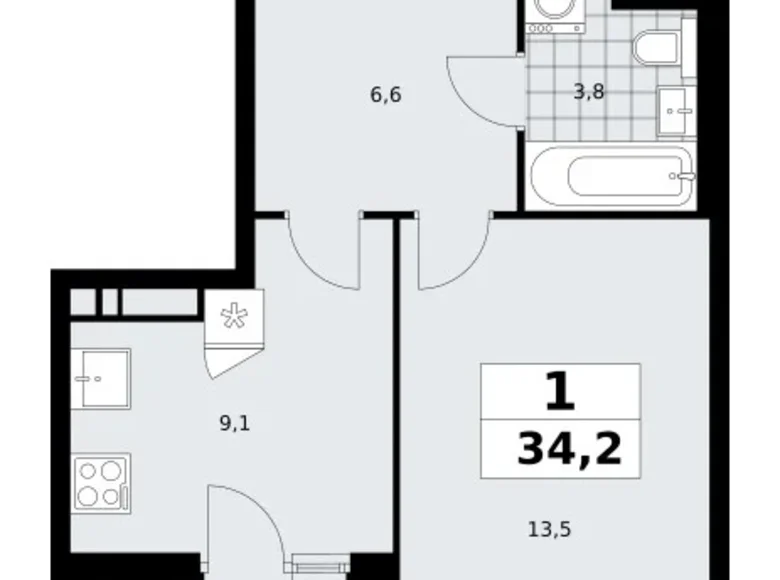 Mieszkanie 1 pokój 34 m² poselenie Sosenskoe, Rosja