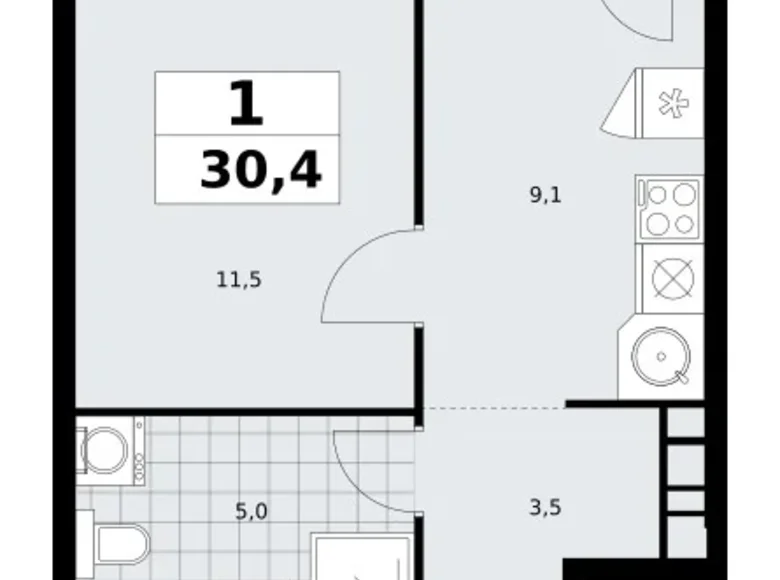 Wohnung 1 zimmer 30 m² Südwestlicher Verwaltungsbezirk, Russland