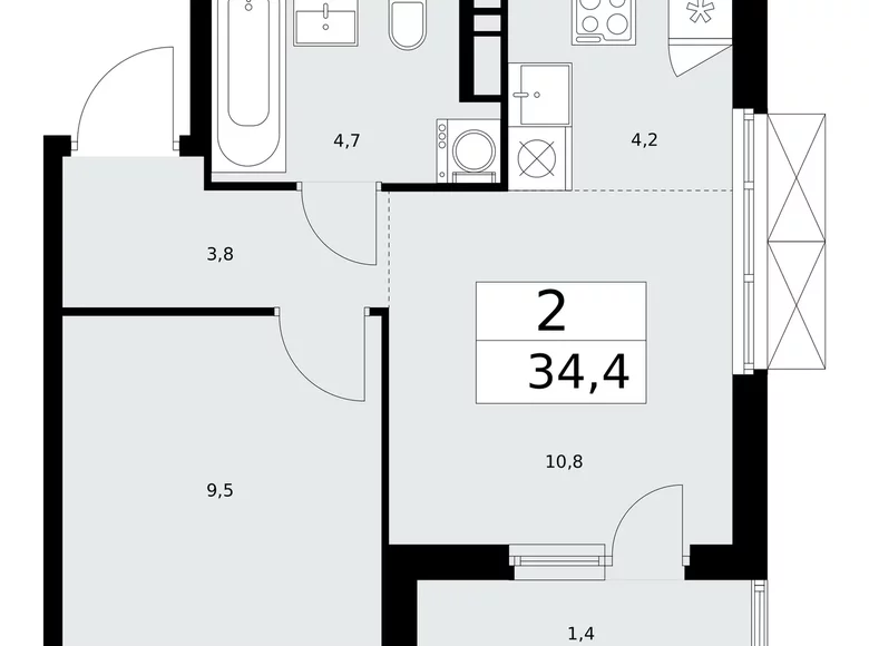 Appartement 2 chambres 34 m² poselenie Sosenskoe, Fédération de Russie
