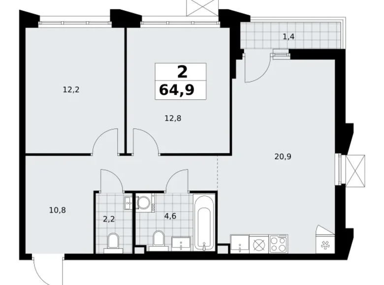 Wohnung 2 zimmer 65 m² Troizk, Russland