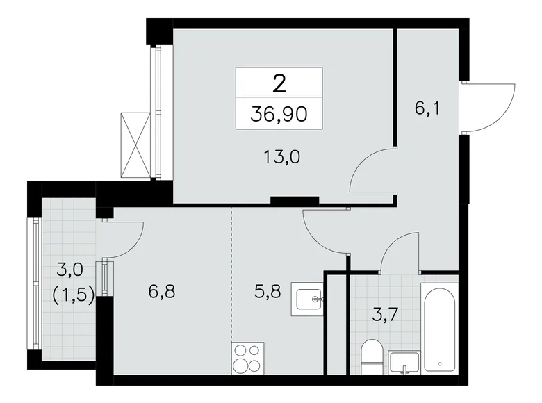 Apartamento 2 habitaciones 37 m² poselenie Sosenskoe, Rusia