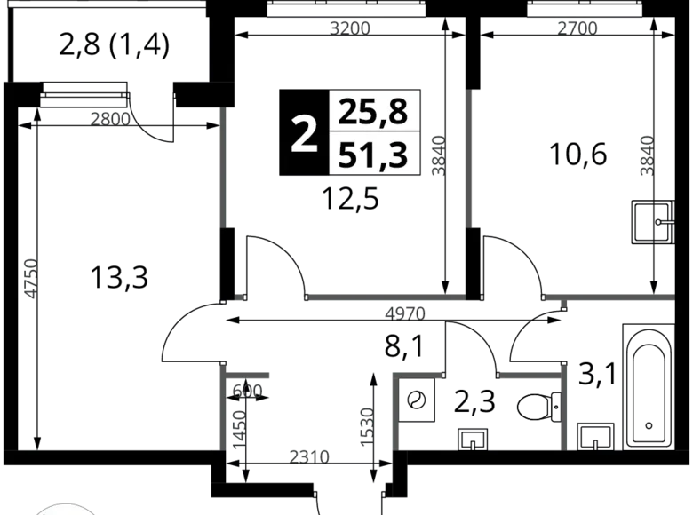 Apartamento 2 habitaciones 51 m² Potapovo, Rusia