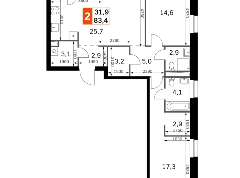 Квартира 3 комнаты 84 м² Москва, Россия