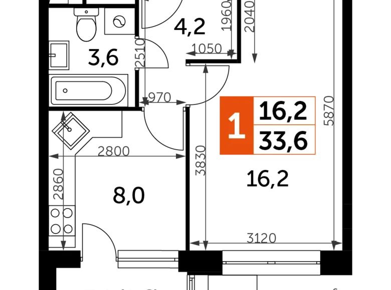 Квартира 1 комната 34 м² Veshki, Россия